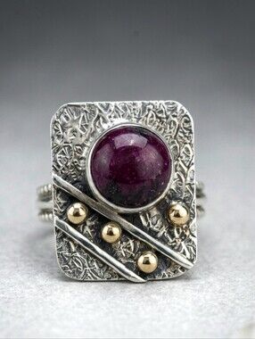 Zoisite Sterling Silver Two Tone Unique Ring size 7